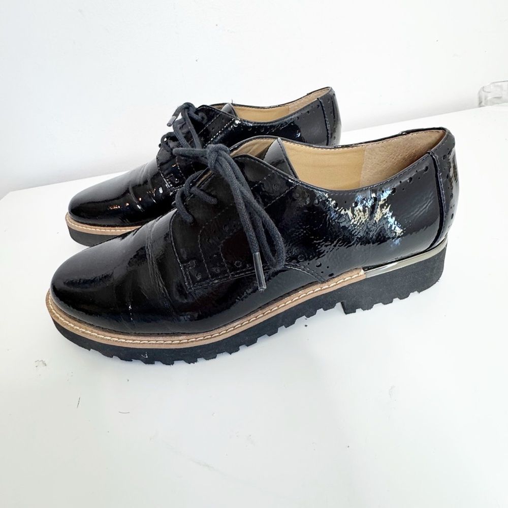 Franco Sarto Black Patent Lace-Up Flats